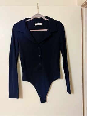 Button-Front Long Sleeve Bodysuit - Navy